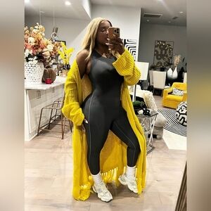 NewMustard Maxi Cardigan Tall Women Model Is 6" Dress Robe with Pockets & Hoodie